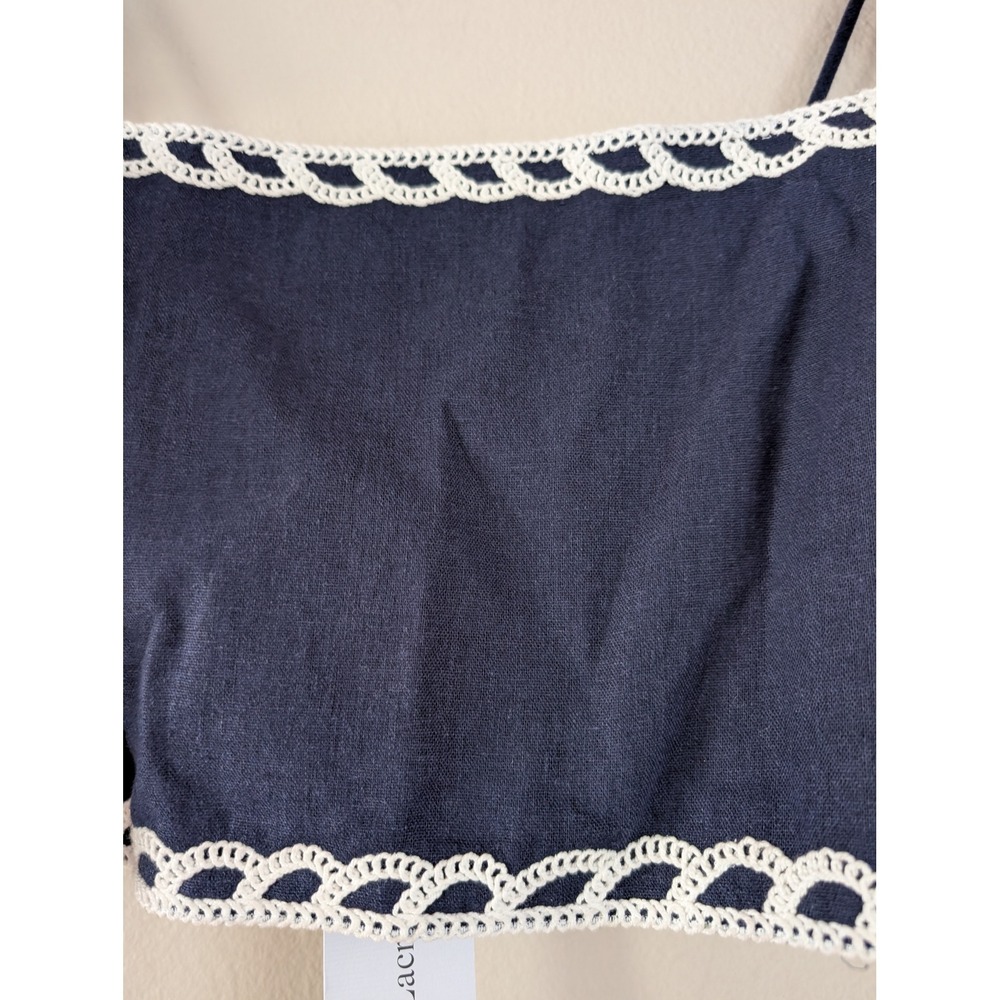 Christian Lacroix Navy Blue Linen Crochet Tassel Tie Crop Top M Festival Summer - Picture 6 of 9
